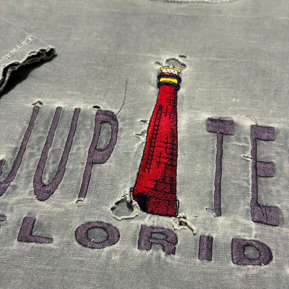 Vintage Thrashed Shirt Jupiter Florida Garment Dyed Distressed Tee 90s Cotton XL - Picture 3 of 10